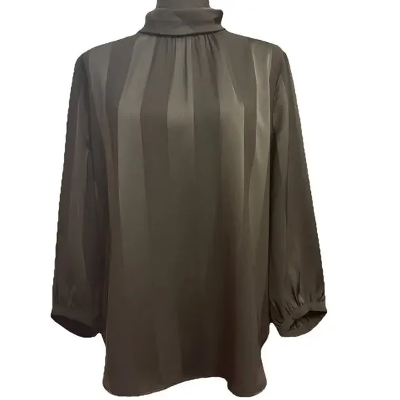 Ann Taylor Blouse Medium Womens Black Striped Satin Top Office Career Minimalist - Picture 2 of 7